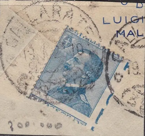 1937 Königreich Italien - Nr. 83i 25c. hellblau GEBRAUCHT AUF UNGEZÄHNTEM SORTENFRAGMENT RECHTS