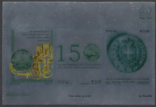 2012 Italien - Republik, 150. Jahrestag der Vereinigung des Währungssystems Italienische Lira Silberbogen Nr. 84 MNH **