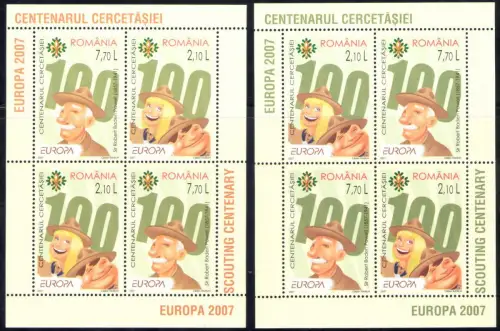 2007 EUROPA CEPT Rumänien 2 Bogen BF 396A-396B Thema Pfadfinder MNH **