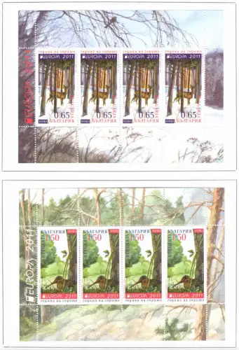 2011 EUROPA CEPT Bulgarien, 2 Miniblätter mit 4 Werten, Die Wälder, postfrisch **