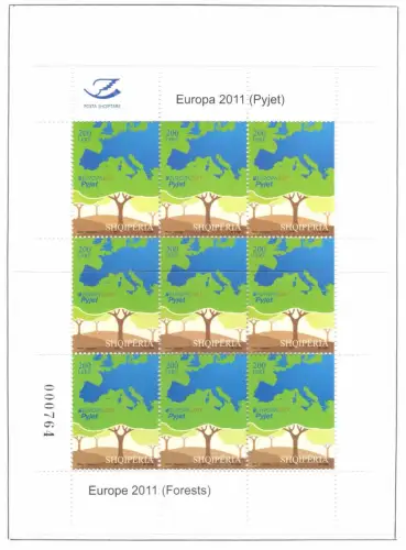2011 EUROPA CEPT Albanien, 1 Kleinbogen von 9 Serien, Le Foreste, postfrisch **