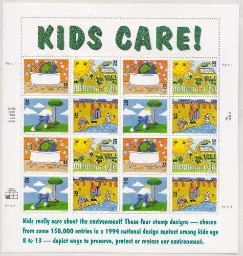 1995 USA, Nr. 2666/2669 - Tag der Erde Bogen mit 16 Werten postfrisch **