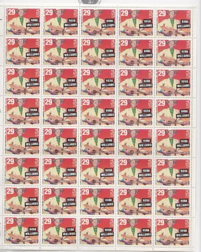 1990 USA Hank Williams Nr. 2491a Bogen mit 40 Werten postfrisch / **
