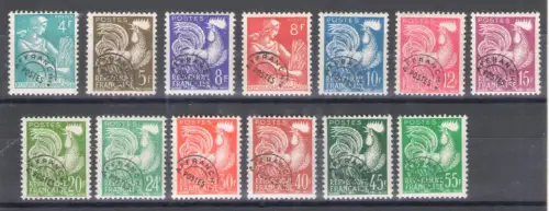 1954-59 Frankreich, Vorabgestempelt, Mähdrescher und Hahn Nr. 106/18, postfrisch**