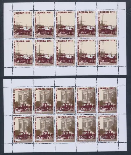 2013 EUROPA CEPT, Georgien, 2 Kleinblätter mit 10 Werten, Postfahrzeuge, postfrisch **