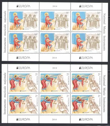 2014 EUROPA CEPT, Rumänien, 2 Kleinblätter mit 10 Werten, Musikinstrumente, postfrisch **