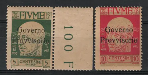 1921 Fluss, Abbild von D'Annunzio Aufdruck Provisorische Regierung # 177-78, postfrisch **