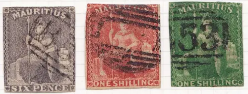 1859-61 MAURITIUS, SG Nr. 33/35 Gebraucht