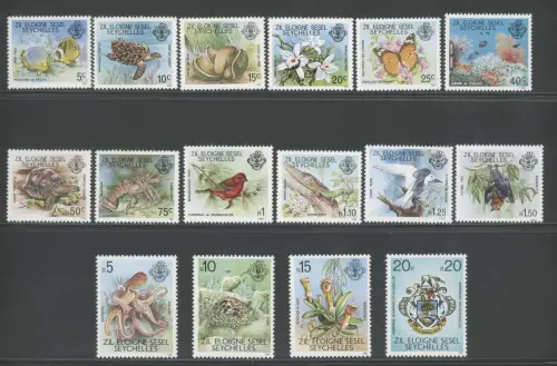 1981 Seychellen Yvert 32-47 Fauna und Flora Briefmarken 1980 Tausend 1981 postfrisch **