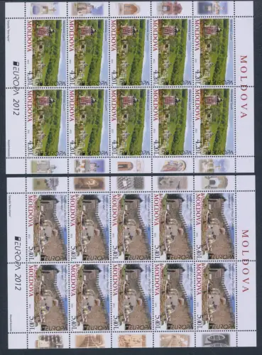 2012 EUROPA CEPT, MOLDAWIEN, 2 Kleinblätter zu 10 Paaren, Tourismus, postfrisch **