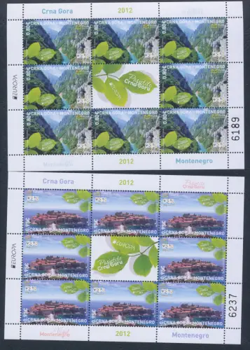 2012 EUROPA CEPT, Montenegro, 2 Kleinblätter mit 8 Werten, Tourismus, postfrisch **