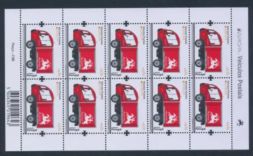 2013 EUROPA CEPT, Portugal, 1 Kleinbogen mit 10 Serien, Postfahrzeuge, postfrisch **