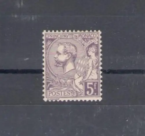1921 MONACO, Nr. 46 - 5 Francs Violett, sehr gut zentriert, signiert Caffaz, postfrisch ** (Caffaz-Zertifikat)