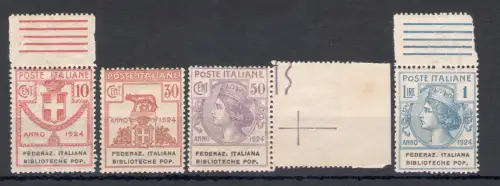1924 Italien, halbstaatliche Körperschaften, komplette Serie 34/37, 4 Werte, Federazione Italiana Biblioteche Popolari, postfrisch **
