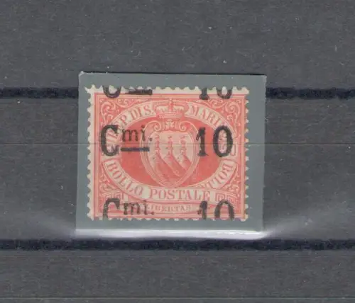 1892 SAN MARINO, Nr. 10, 10 Cent auf 20 Cent rot - Dreifachaufdruck - Zertifikat Chili - MLH* - Nicht katalogisiert