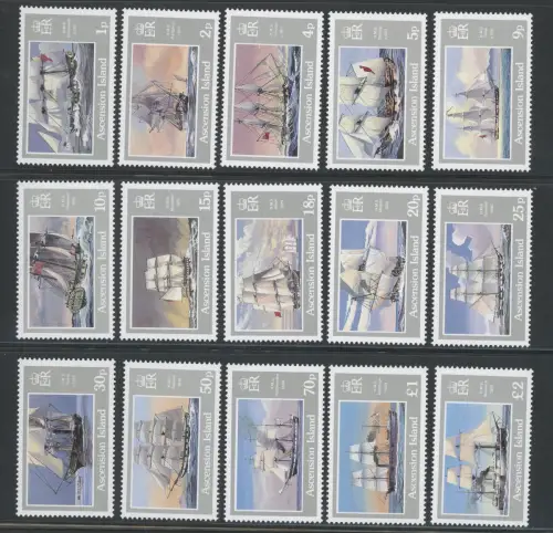 1986 ASCENSION, Yvert Nr. 405-19 - Schiffe - 15 Werte - postfrisch **