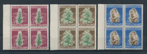 1950 Italien - Republik, Tabak - 3 Werte, Nr. 629/31, sehr gute Zentrierung, postfrisch** - Viererblock - linker Bogenrand