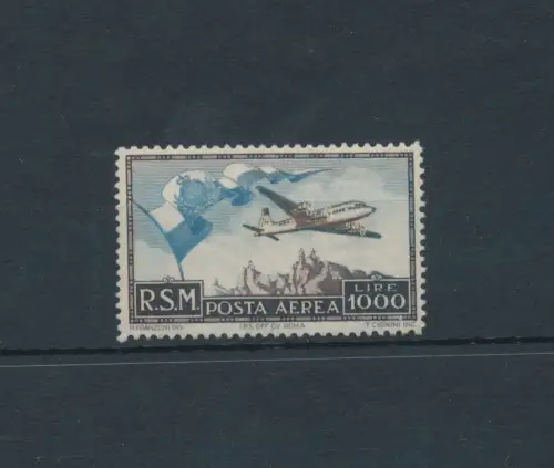 1951 SAN MARINO - Luftpost, # 99 BLAU, Luftflagge und Ansicht, postfrisch **