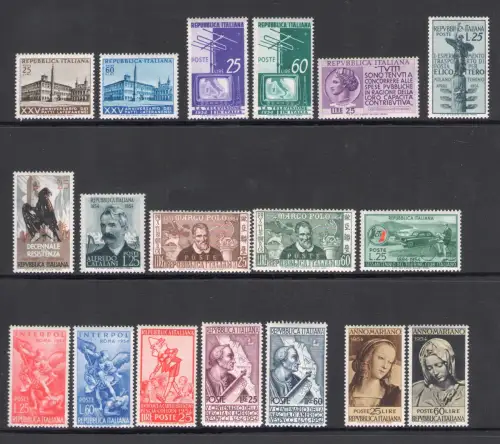 1954 Italien Republik, 18 Werte postfrisch ** Kein kompletter Jahrgang