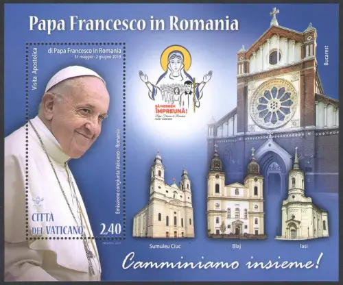 2019 Vatikan, Papst Franziskus in Rumänien, Gemeinschaftsausgabe mit Rumänien, postfrisch**