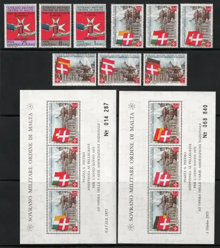 1975 Smom, kompletter Jahrgang, 12 Werte + 2 Zettel - postfrisch **