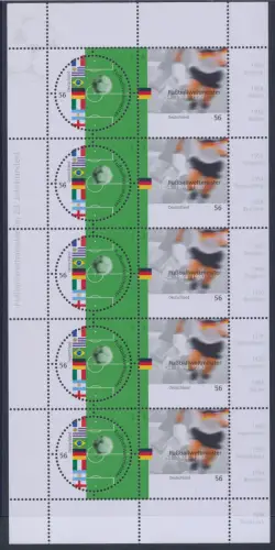 2002 Deutschland Fußball Weltmeisterschaft Gemeinschaftsausgabe mit Nr. 2701/2702 - Kleinbogen mit 5 Paaren, postfrisch **