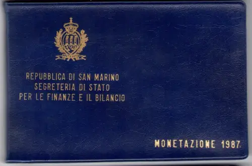 1987 Republik San Marino, Divisionsmünzen, FDC MIT 1.000 Lire in Silber
