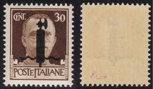 1944 Italienische Sozialrepubblica, Nr. 492A 30 Cent. bruno Garantienstempel