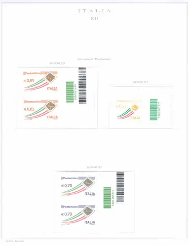 2013 Italienische Republik Barcodes kompletter Jahrgang 60 Werte + 1 Blatt (Weine) auf 14 Seeblättern