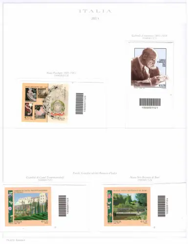 2013 Italienische Republik Barcodes kompletter Jahrgang 60 Werte + 1 Blatt (Weine) auf 14 Seeblättern