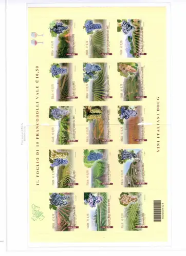 2013 Italienische Republik Barcodes kompletter Jahrgang 60 Werte + 1 Blatt (Weine) auf 14 Seeblättern