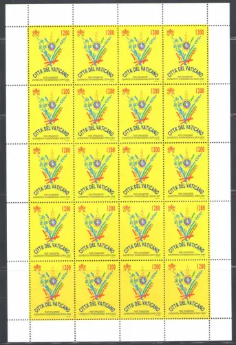 2000 Vatikan, 1 Kleinbogen zu 20, Eucharistischer Kongress Nr. MF 1212 - POSTFRISCH **