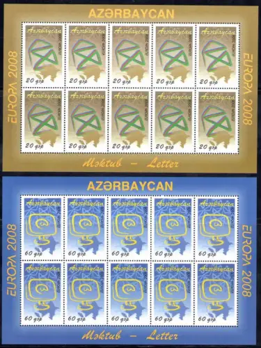2008 EUROPA CEPT Aserbaidschan, 2 Miniblätter mit 10 Werten, Der Brief postfrisch **