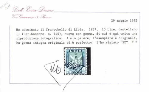 1937 Libyen, 11 lineare gezackte Malerei, kein Wasserzeichen Nr. 145 - postfrisch **