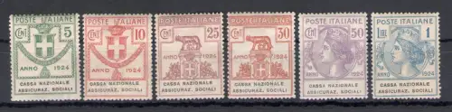 1924 Italien, halbstaatliche Körperschaften, komplette Serie 24/29, 6 Werte, Cassa Nazionale Assicurazioni Sociali, MNH ** - Zentriert