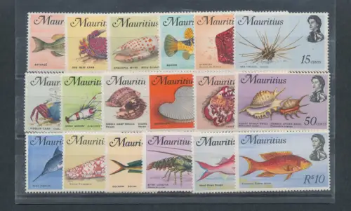 1969 MAURITIUS - Fische, Serie mit 18 Werten, SG 382/399 - POSTFRISCH **