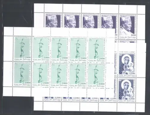 2000 Vatikan, 3 Miniblätter mit 10 Werten, Johannes Paul II Nr. 1208/10 - postfrisch**