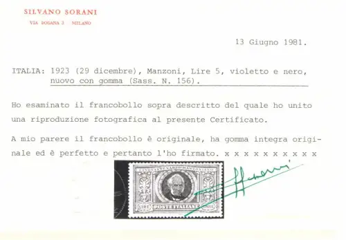 1923 Italien - Nr. 151-56 - Cinquantenario Morte Alessandro Manzoni - MNH **