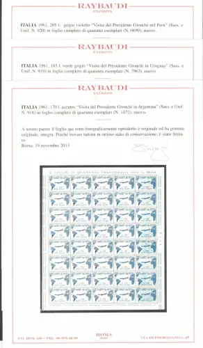 1961 Italien, Besuch von Präsident Gronchi in Südamerika, Nr. 918/20, postfrisch**