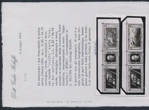 1933 Italien - Königreich, Luftpost Nr. 51 Da/52 - Borg Tripttici con Varieté Cuffo, MNH ** Historisches Zertifikat Giulio Bolaffi