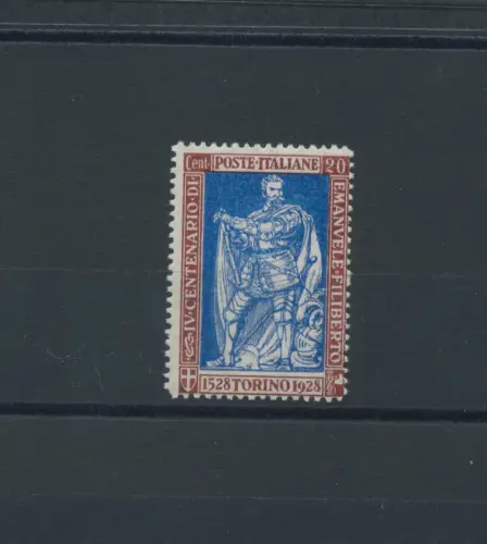 1928 Königreich Italien, Nr. 230, Emanuele Filiberto, 20 Cent Überseebraun gezähnt 13 3/4, postfrisch** - Normale Zentrierung