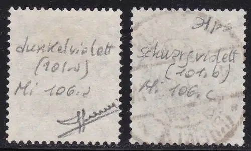 1919 Deutschland,Deutsches Reich, Mi.-Nr. 106 b+c GEBRAUCHT - 106c ERSTTAGSSTORNIERUNG 1-5-1919 SIGNIERT