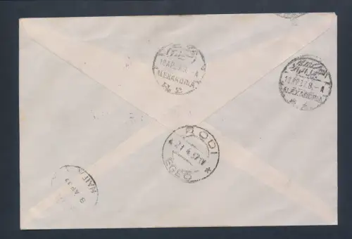 1937 Erster Flug Rhodos - Haifa Einschreiben Luftpost ALA LITTORIA von Rhodos 8.4 nach Haifa und zurück