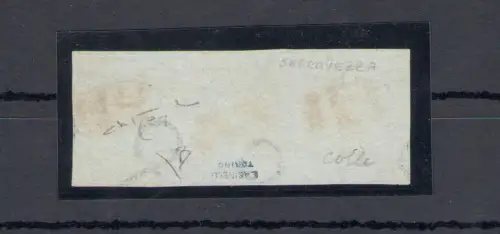 1851-52 TOSKANA, Nr. 6 - 4 Cr. grün auf grau 3er STREIFEN - gebraucht