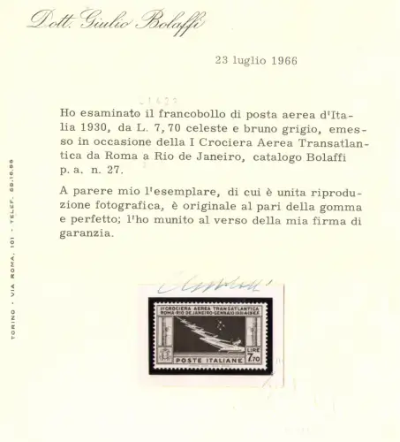 1930 Italien, Transatlantikkreuzfahrt Generale Balbo, Lire 7,70 - Nr. 25 - MNH **