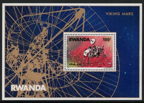 1977 Ruanda, Yvert Foglietto # 75, Wikinger auf dem Mars, postfrisch **