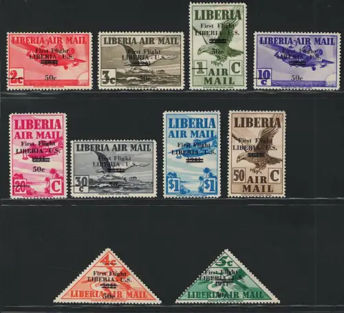 1941 Liberia, Yvert und Tellier 22A/31A, Luftpost Erstflug in die USA, MH*