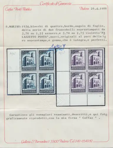 1934 San Marino, Palazzetto della Posta Soprastampati, Nr. 184/85, postfrisch**