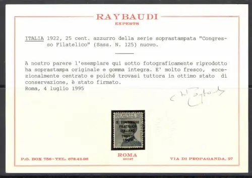 1922 Italien - Königreich, Philatelistischer Kongress Nr. 126/26 - MNH ** Außergewöhnlich