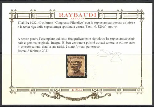 1922 Italien - Königreich, Philatelistischer Kongress Nr. 126/26 - MNH ** Außergewöhnlich